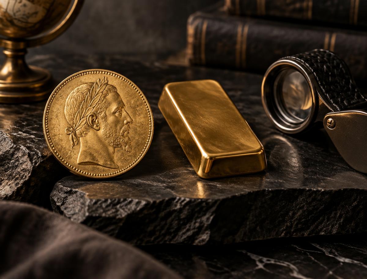Goldobjekte und Prüflupe